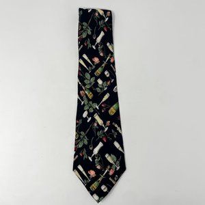 Nicole Miller Silk Tie Champagne Strawberries Roses 4" 100% Silk Vintage 1997